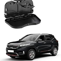 Car Accessories Interior Storage Tray Back seat Car Travel Plastic Fold able Meal Drink Cup Tray (Black Color) for Kia Seltos-20