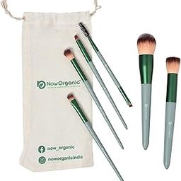 Organic Makeup Brush Set by Now, 6 Pieces with Wood Handles and Natural Hairs, for Face and Eye Makeup. Free Makeup Sponge-image-73