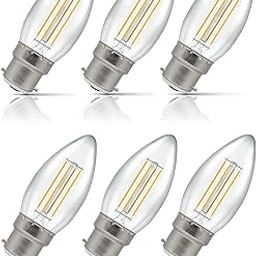 OLIPS Vintage Edison LED Filament Decorative Candel Bulb (4 Watt) B22 Screw Holder Base, Clear Glass, Natural White (PACK OF 6)-image-24