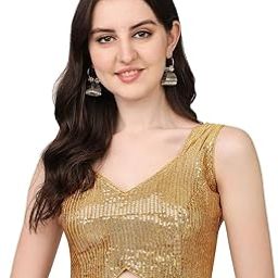 Women's Multicolor Sweetheart Neck Georgette Line Soft Sequence Zari Work Sleeves Readymade Saree Blouse-0