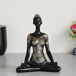 eCraftIndia Grey Black Resin Woman in Sukhasana Easy Pose | Yoga Woman Statue Showpiece for Home Decor Living Room Bedroom Office Yoga Studio | Womens Day Gift for Ladies | Birthday Gift for Women-image-29