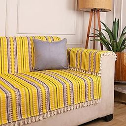 STITCHNEST Woven Full Coverage Sofa Cover for 3 Seater (70 x 60 Inches) – Multicolor Cotton Fabric with Tassels | Ethnic Striped Design | Washable Sofa Cover for Living Room Décor-image-7
