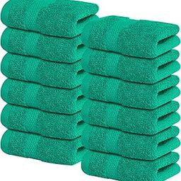 Infinitee Xclusives Premium Wash Cloths for Showering [13x13] – 100% Cotton Washcloths [Pack of 12], Soft and Absorbent Face Towels for Bathroom Wash Clothes, Gym, and Spa |Vivid Green|-image-2
