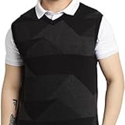 Men Knitted Slim Fit Sleeveless Black Pullover-image-2