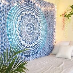 Om Export Ombre Indian Mandala Bohemian Art Hippie Wall Hanging Bedspread Bedcover - Twin (Blue, 84x54 Inches)-image-48