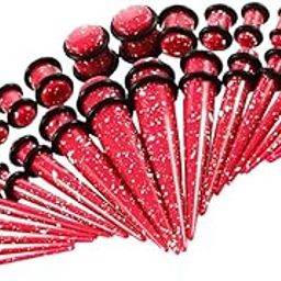 36 Pieces Acrylic Ear Gauges Tunnel Plugs Stretcher Expander Kit Red-image-90