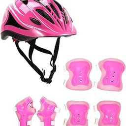 MERISHOPP 7Pcs/Set Kids Bicycle Helmet for Outdoor Sports Inline Skating Rollerblading Pink-image-21