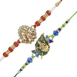 Combo Pack of 2 Rakhis Red and Blue Leaf GaneshaSpritiul,Bhaiya, Bracelet,Designer Set With Pack of Roli-chawal n Rakshabandhan Greetings Card, Kids Rakhi-25051-image-40