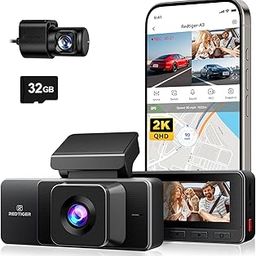REDTIGER A3 3 Channel Dash Cam Front and Rear Inside, 2.5K+1080P+1080P Car Camera with WiFi, 3.18" Screen, IR Night View, 24H Parking Mode, Loop Recording, 32GB Card Included, Supports 256GB-16