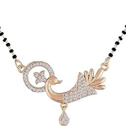 18k Rose Gold Plated Traditional Single Line American Diamond Peacock Design Pendant with Black Beads Chain Mangalsutra for Women (D091)-image-19