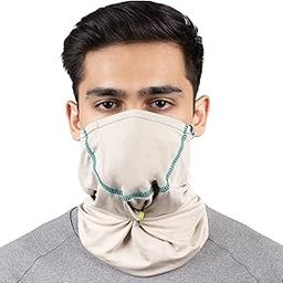 7 Layer Gaiter Mufler with Inbuilt Filter, Adjustable Cord, Multi-Purpose Usage, Breathable Fabric, Reusable, 30 + UPF Sun Protection (Beige and Grey)-picture-13