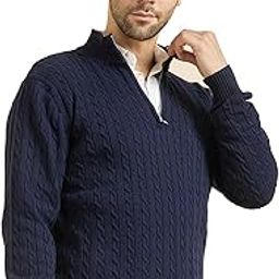 Men High Neck Zipper Full Sleeve Woolen Cable Knitted Winter Sweater-image-6
