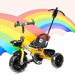 Maanit Tricycle with Parent Handle or Music or Front Back Basket with Canopy for Baby Boy/Girl Kids Trikes or Toddler 1-4 Years (Yellow)-image-86