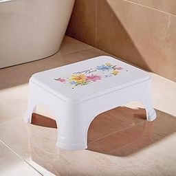 Kuber Industries Durable Bathroom Stool for Bathing | Comfortable Indoor Machiya for Sitting | Senior Citizens Bath Stool & Adults Patla Chair for Home | Square Printed- White-10