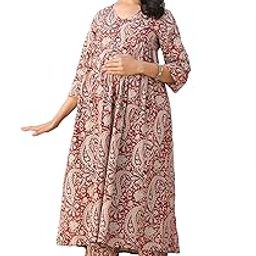 Women's Maroon Pure Cotton Paisley Printed A-line Maternity Kurta Pant Set-picture-23