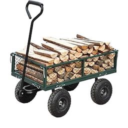 Jump Into Fun Fold Garden Cart Wagon Heavy-Duty Steel 550 LBS Capacity, with Removable Sides, 180° Rotate Long Handle, 10in Tires, for Outdoors, Lawns, Yards, Farms, and Ranches, Green-image-40