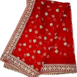 Womens Red Embroidery Bridal Dupatta With Velvet Border 2.25 Mtr-picture-54