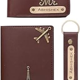 Customized Personalized Wallet Keychain Passport Set with Name Printed Wallet Keychain Passport for Men | Customised Gift Set for Men with Name & Charm, Brown-image-2