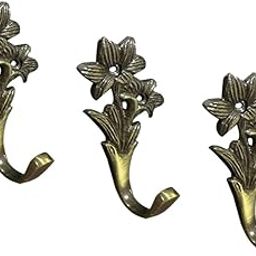 Viking Brass Wall Hook - Fancy Antique Brass Finish - Wall Mounted Decorative Hanger for Keys, Bags, Towels (Pack of 3)-image-3