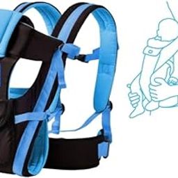 Meehug Premium 4-in-1 Adjustable Hands-Free Baby Carrier and Sling Bag with Secure Buckle Straps Or Manual Finger Toothbrush Suitable for Infants Aged 0-18 Months. | Color : Black-Sky Blue-29