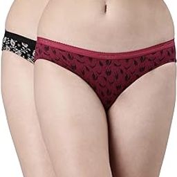 Faso Women Organic Cotton Printed Bikini Style Underwear, Combo Pack of 2, Hipster Panties for Women Anti Bacterial, Quick Dry, Low Rise Outer Waistband-25