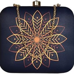 Printed Black Golden Mandala Clutch Bag For Women With Detachable Strap-11