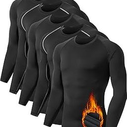 5 or 4 Pack Men's Thermal Compression Shirt Fleece Lined Long Sleeve Athletic Base Layer Cold Weather Gear Workout Top-56