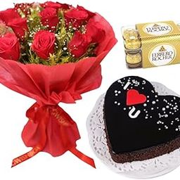 80 Rose Garden Valentines Day Gift Combo | 10 Red Roses Bouquet with 500 gm Chocolate Heartshaped Cake | Surprise Gift for Your Loved Once | Next day Delivery-image-23