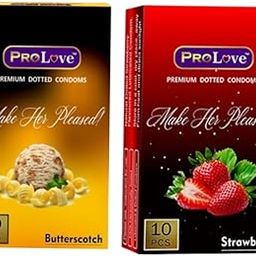 ProLove Premium Dotted Condoms, Butterscotch and Strawberry Flavoured, 10 Pieces, Pack of 2-image-83