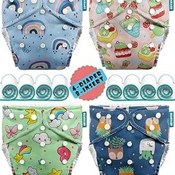 Advanso Leakage Proof cloth diapers for babies, high absorbent 4 reusable diaper 8 insert pad combo pack washable cloth diaper free size 5-18kg adjustable pocket cover P82-picture-32
