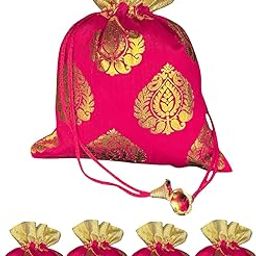 Abhaas 20Pcs Drawstrings Potli Bag for Gifting for Ladies Wedding, Party Bag Potli Leaf Print 12.5X10CM for Women Kitty Parties WITHOUT Bells Reusable Return Gift Purpose, Shagun Pouch, Candy Bags-image-51