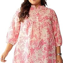 Women's Plus Size Pink Silk Blend Floral Printed A-line Tunic-picture-22