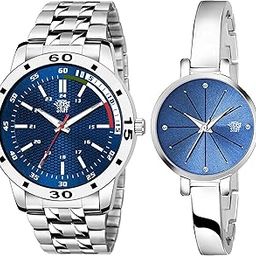 Couple Watch Combo Set – Blue Dial, Stainless Steel Strap, Round Analog Watches for Men and Women-picture-30