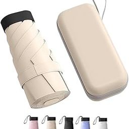 Travel Mini Folding Compact Umbrella with Case, Manual Open 6 Ribs Lightweight Portable, Small Sun & Rain Pocket Umbrella for Girls and Women- Use in Rain & Summer(Beige)-17