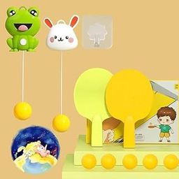 ARYKA Portable Indoor Hanging Table Tennis with Balls Interaction Birthday Frog Five Ball Hanging Table Tennis Balls Exercise|Portable Paddles|Balls Exerciser|Door Frame|Random Color Bat-image-24