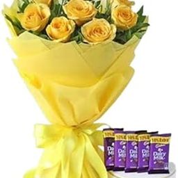 Froscentra Fresh Flowers | 10 Yellow Roses Bouquet | 5 Cadbury Dairy Milk Chocolate Bars | Flowers For Special Ones | Sameday/Nextday Delivery-image-75