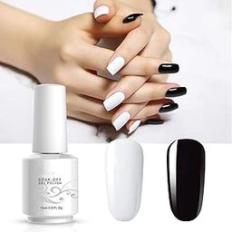 Gel Nail Polish Kit - 2 Pcs 15ml White and Black Colors Set, Soak Off LED Polish for Nail Art Manicure Salon DIY at Home Design Decorations-image-45