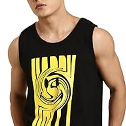 Men's Scoop Neck Sleeveless Black Printed Casual Pure Cotton Vest-image-43
