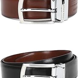 Men Solid Reversible Formal Italian Leather with Shiny Nickel Buckle Belt-image-82