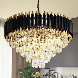 TRIXY Modern Crystal Chandelier, 600 mm Round, 5-Tier Black Gold, K9 Crystal Ceiling Light Fixture for Living Room and Hallway-17