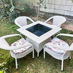 SPYDER CRAFT Rattan Wicker Patio Furniture Outdoor Garden Balcony Coffee Sets, 4 Chairs 1 Table Set with Cushions, Powder Coated, UV Protected, (Off White)-image-41