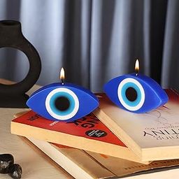 PROSPERRO LUMO By Parkash Candles Blue Evil Eye Candle Gift Nazar Home Decor Handmade Candles Desk Sculpture Decoration For House || Set Of 2 (Evil Eye), Wax, Unscented-17