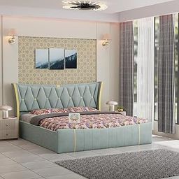 TreeFry Solid Wood King Size Bed with Storage | Upholstered Double Bed Cot Bed with Box Storage & Upholstery Fabric for Bedroom & Hotel | Mint Green, Recommended Mattress Size: 78X72-image-53