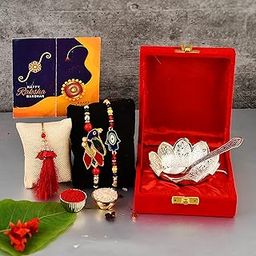 Great Art Rakhi Gift Hamper for Brother & Gift for Brother and bhabhi [Rakhi for Brother Combo - Rakhi with Brass Bowl with Velvet Box, Tilak Material & Greeting Card]GA-02-803-image-75