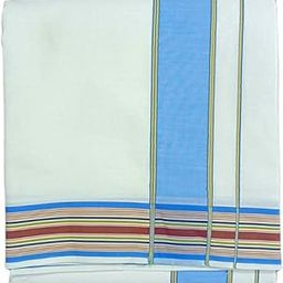 Men's Traditional Pure Cotton 2 Inch Sear Premium White Dhoti With Cotton Border bleached White Dhoti Size 9X5 (or) 4.15 Mtr Dhoti with 2.30 Mtr Angavastram-12