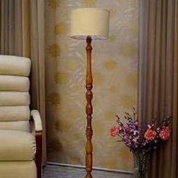 Mango Wood Camel Color Floor LAMP with Shade-Drum-Color-Khadi-image-11
