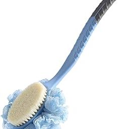 Back Scrubber Brush,TEGOOL Body Bath shower Brush with Bristles and Loofah,17 Inches Long Handle for Skin Exfoliating Massage Suitable for Wet or Dry,Men and Women (Blue)-image-31