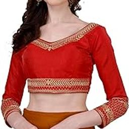Women's Milan Silk Heavy Embroidery with Sequins Worked Full Sleeve Fancy Saree Blouse-image-2
