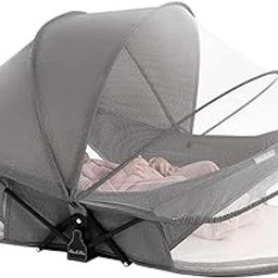 CENXI Travel Bassinet Portable Baby Bed for Newborn Infants-Folding Bassinet in Bed Mini Crib Breathable Travel Bed Quick Fold Newborn Infant Sleeper with Mosquito Net and Travel Bag (Gray)-9