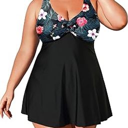 Plus Size Swim Dress Two Piece Tankini Swimsuits for Women Flowy Bathing Suits with Boyshort-image-50